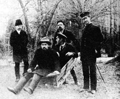 Levitan took this photograph at Melikhovo of Chekhov and his brother Mikhail sitting in a wheelbarrow pushed by Vladimir Gilyarovsky. (Easter 1892)